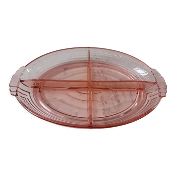 Pink glass dish with art deco compartment 30s-40s