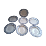 Set de 7 assiettes creuses anciennes décor bleu