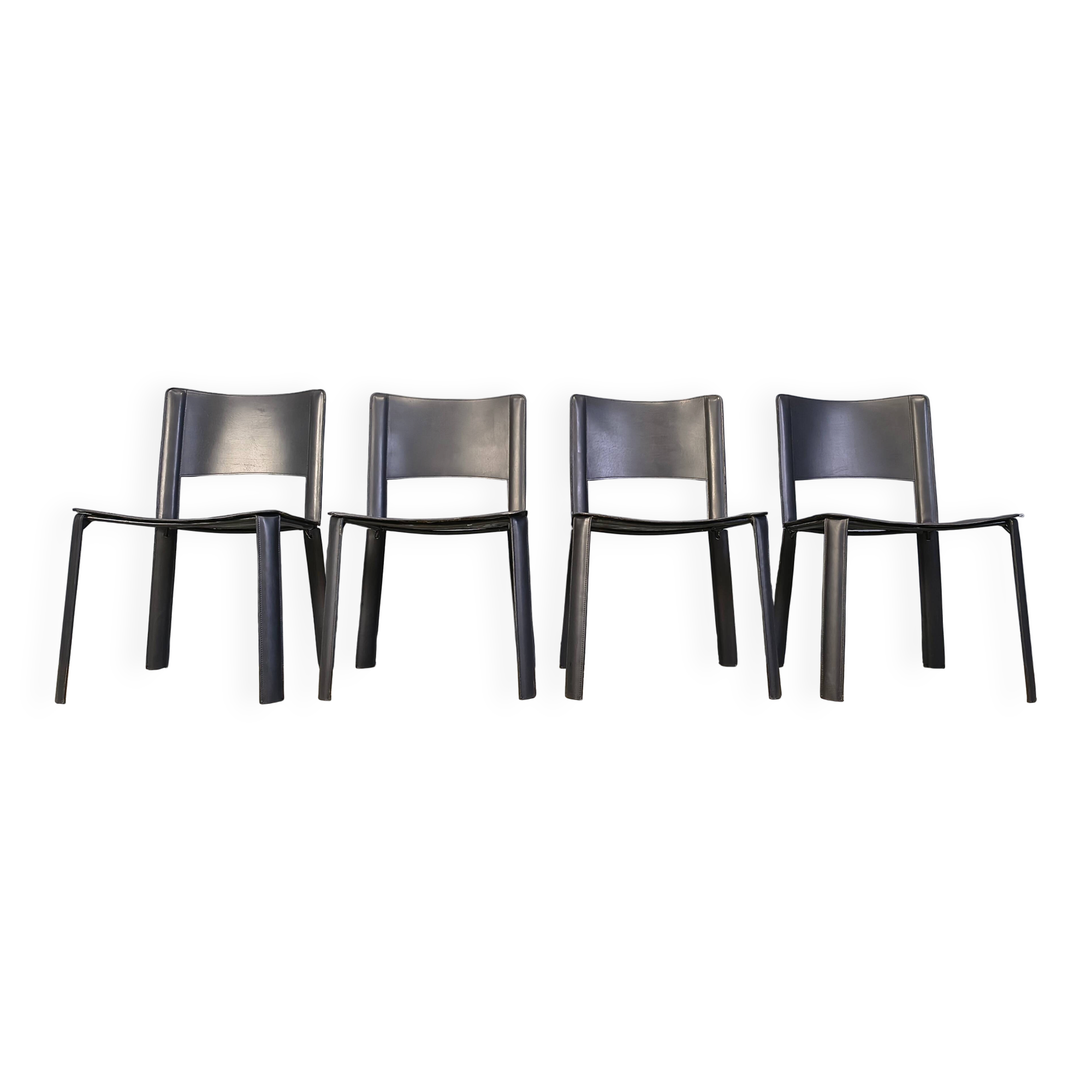 Vintage black leather dining chairs, Italy, 1980s