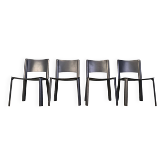 Vintage black leather dining chairs, Italy, 1980s