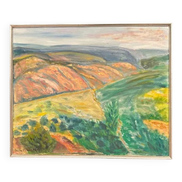 Original Swedish Oil on Canvas – "Landscape" by Lalla Blecher – Signed – Dated 1994 – Framed – 63 × 53 cm (24.8" × 20.9")