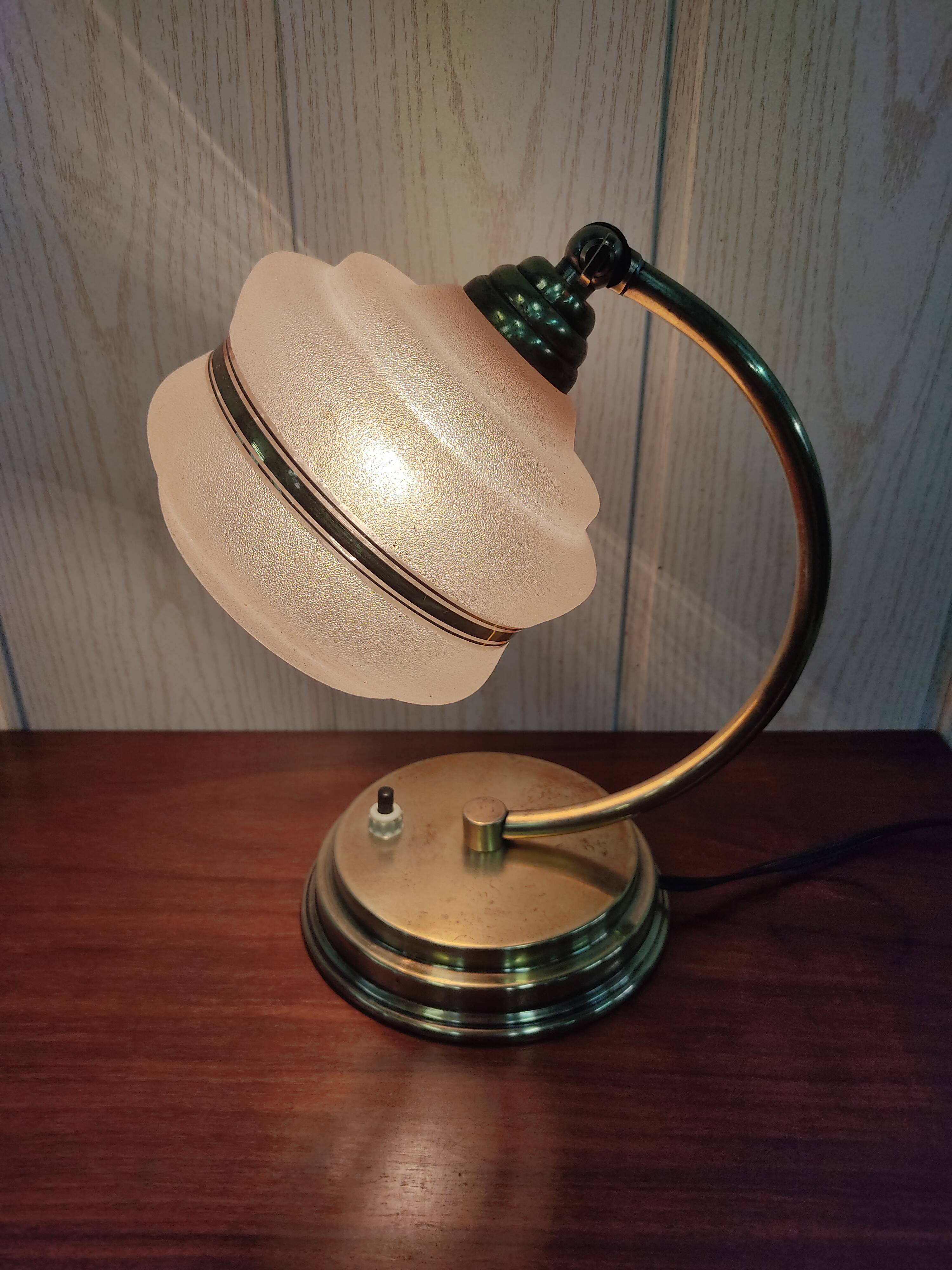 Art deco brass lamp and granite glass