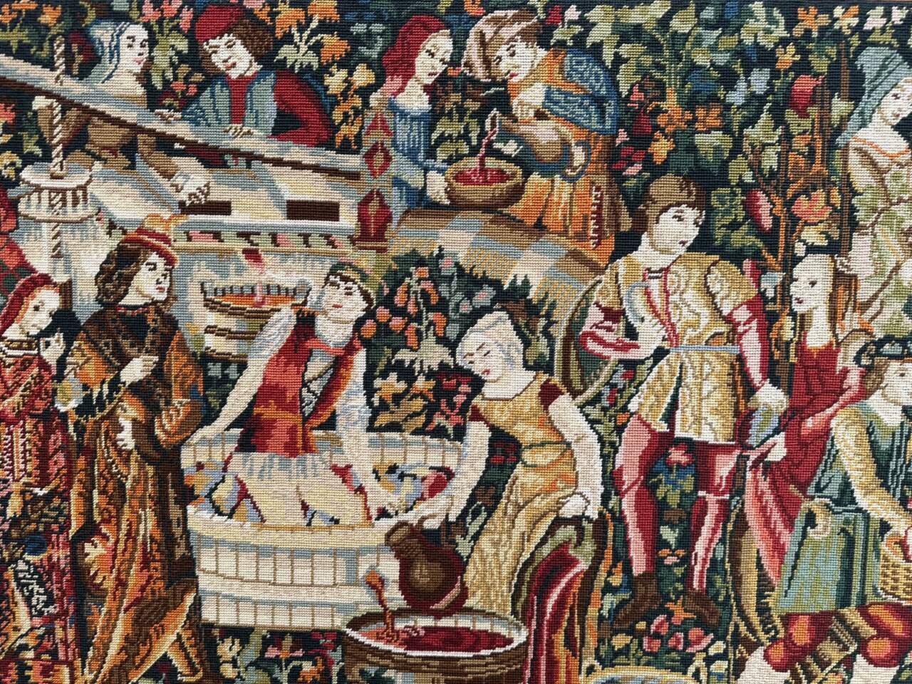 Large medieval wall tapestry "The Grape Harvest" (132x75 cm) 1970