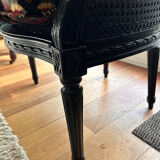 Louis XVI armchair with caning and dark green velvet