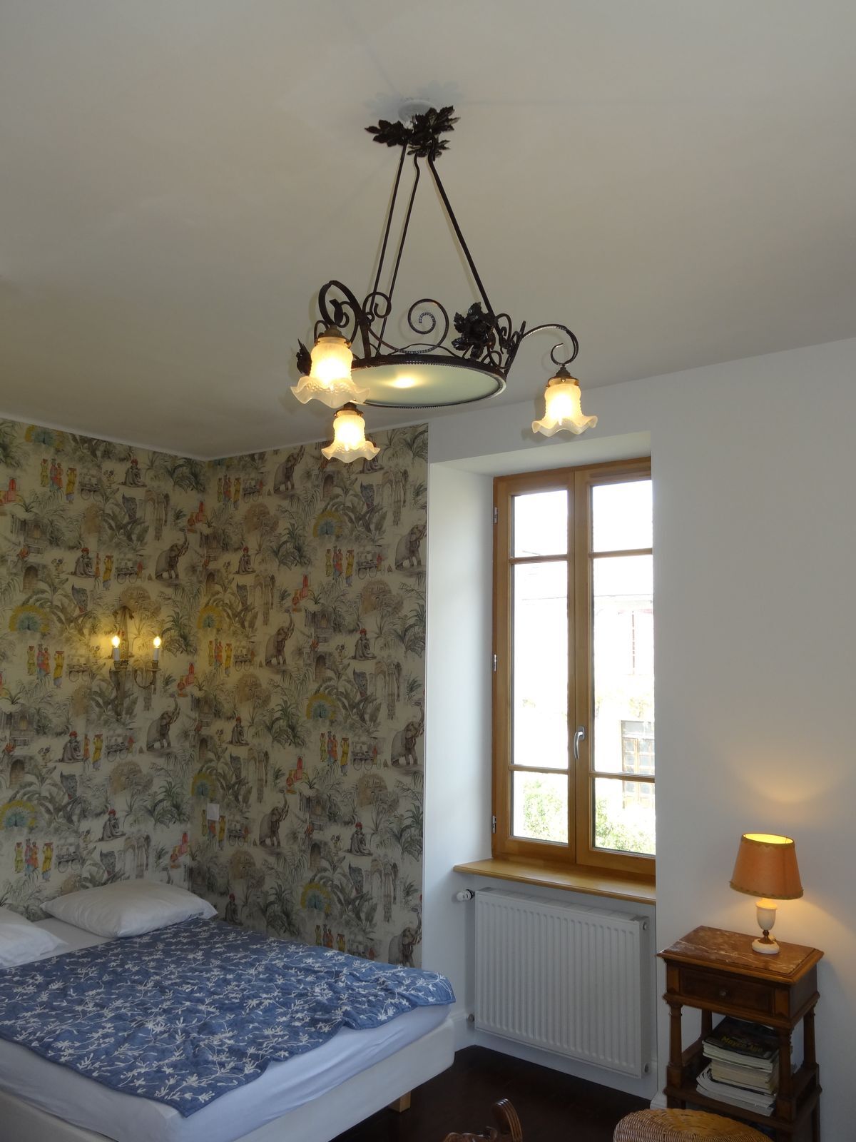 iron and opalin glass hanging lamp