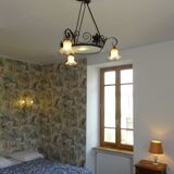 iron and opalin glass hanging lamp