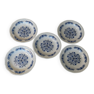 5 Assiettes Creuses faïence bleu vintage moulin des loups Orchies . Modèle ASCOTT