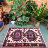 Old turkish kazak rug 129x91 cm vintage tribal carpet, red and blue large