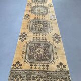 Distressed turkish runner 350x75 cm wool vintage tribal rug