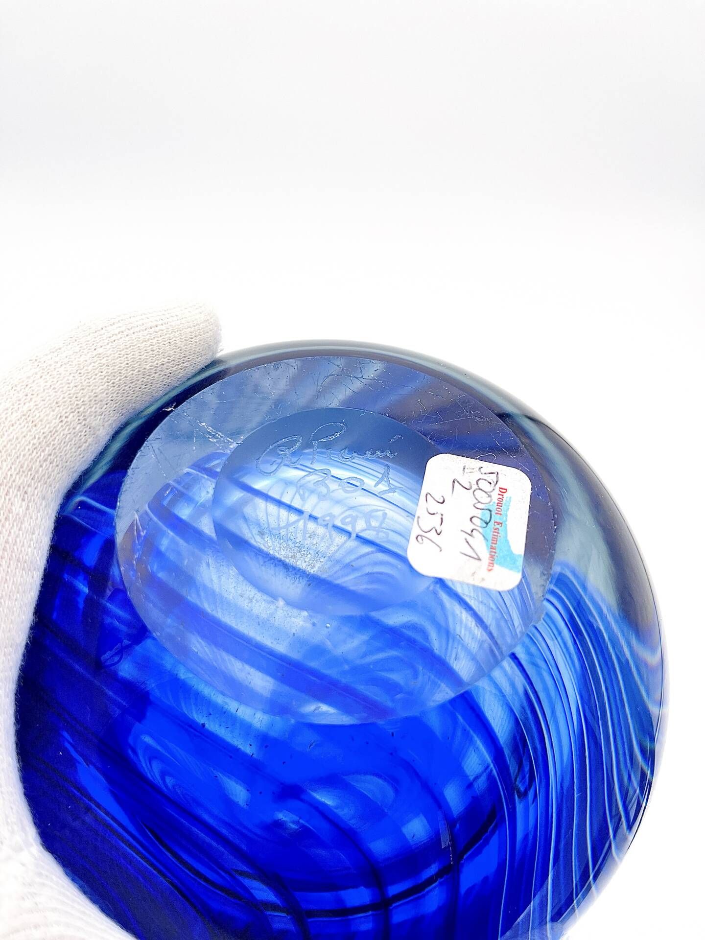 Large Vase R Pierini 1998 Blue White Glass Bubble 31cm 5kg Signed