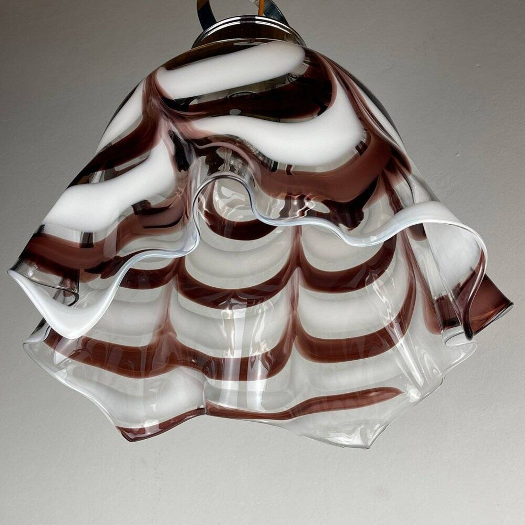 Brown Murano glass Fazzoletto pendant by AV Mazzega, Italy, 1970s
