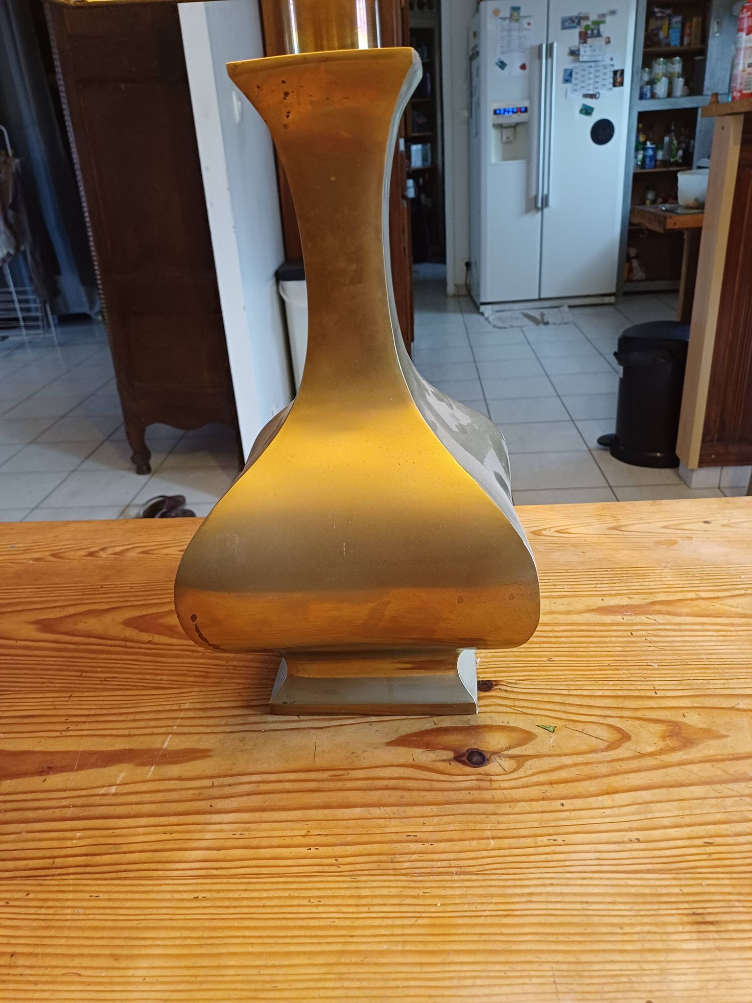 Bronze lamp and dark brown fabric shade