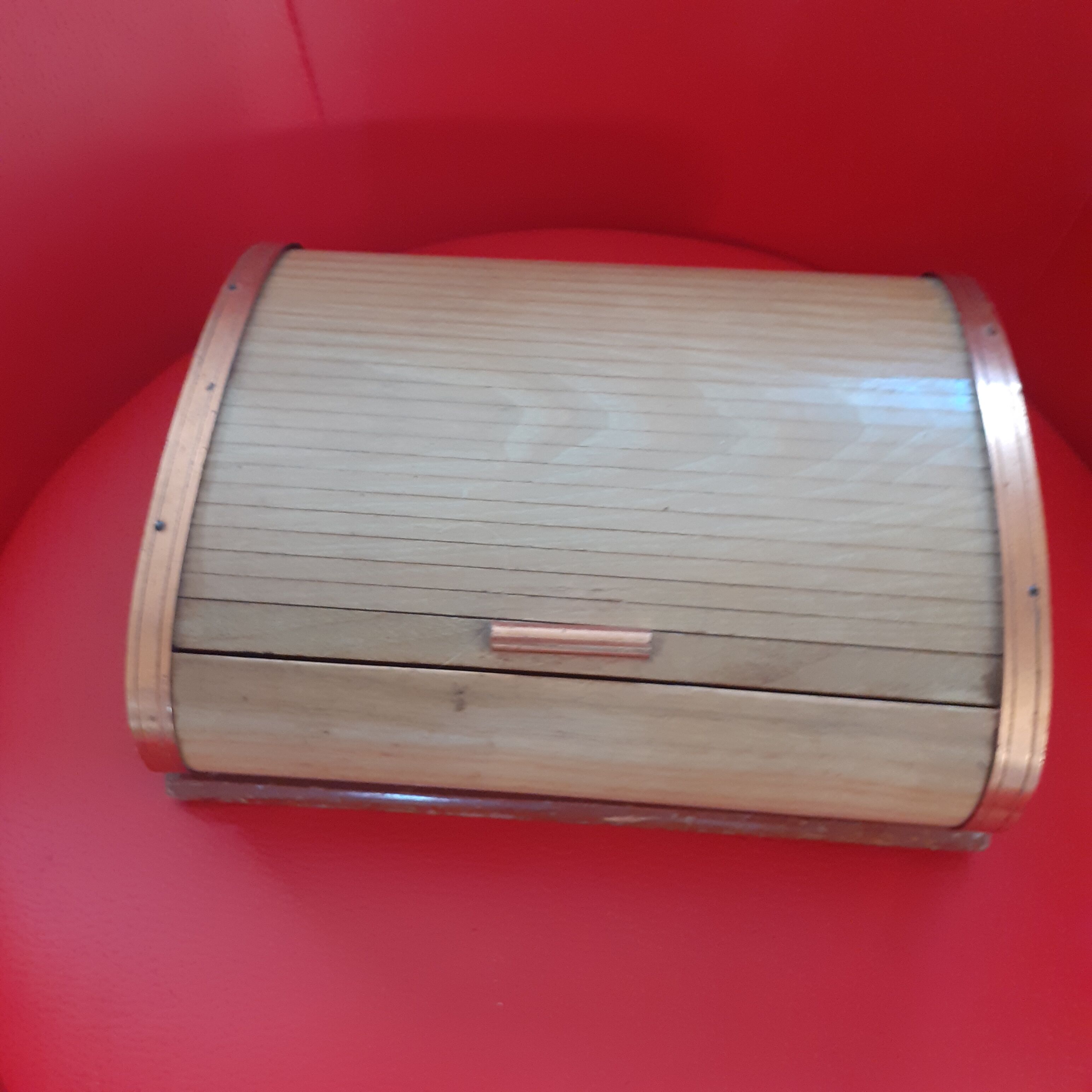 Old light wood box with sliding closure