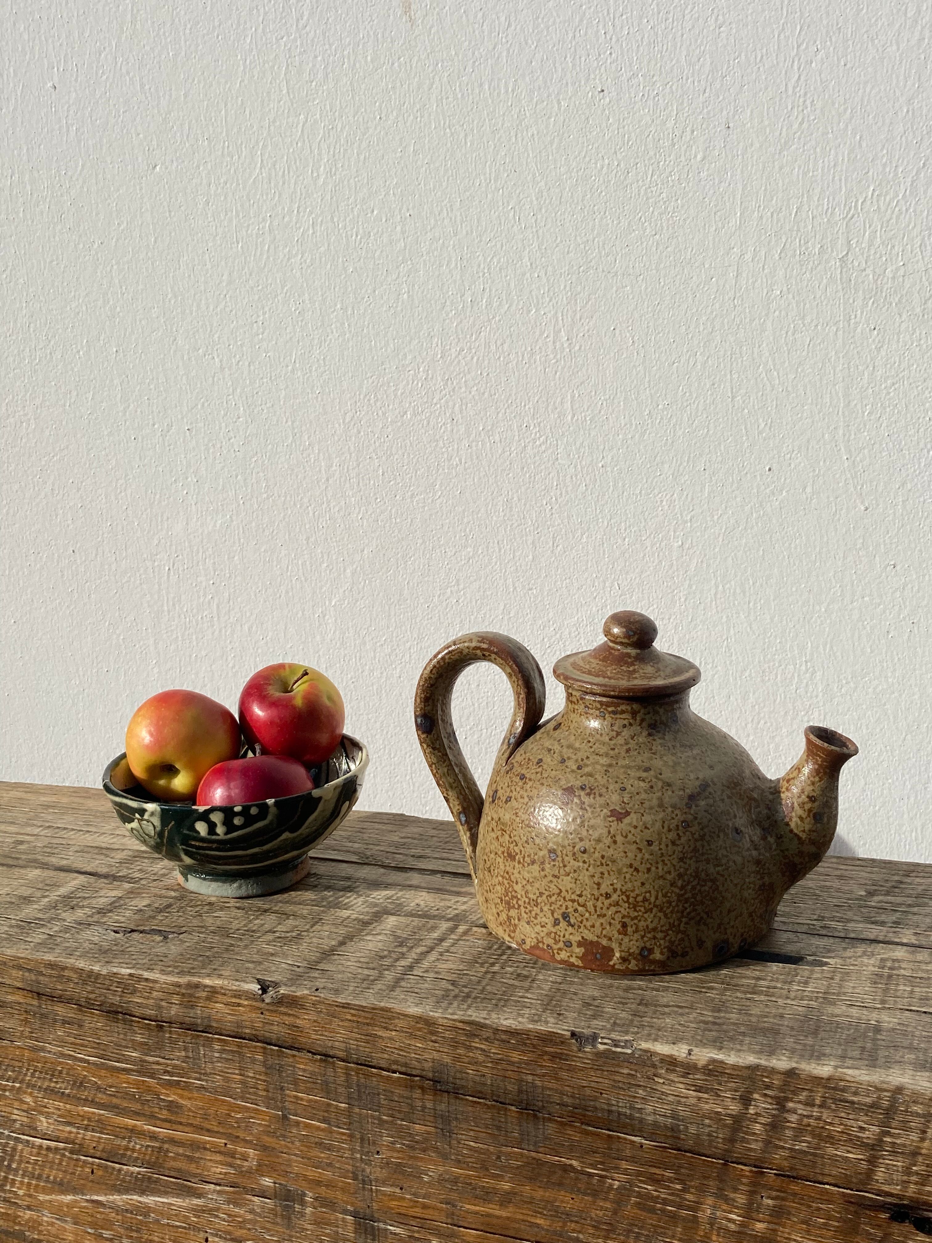 Breton stoneware teapot / vintage glazed ceramic pottery