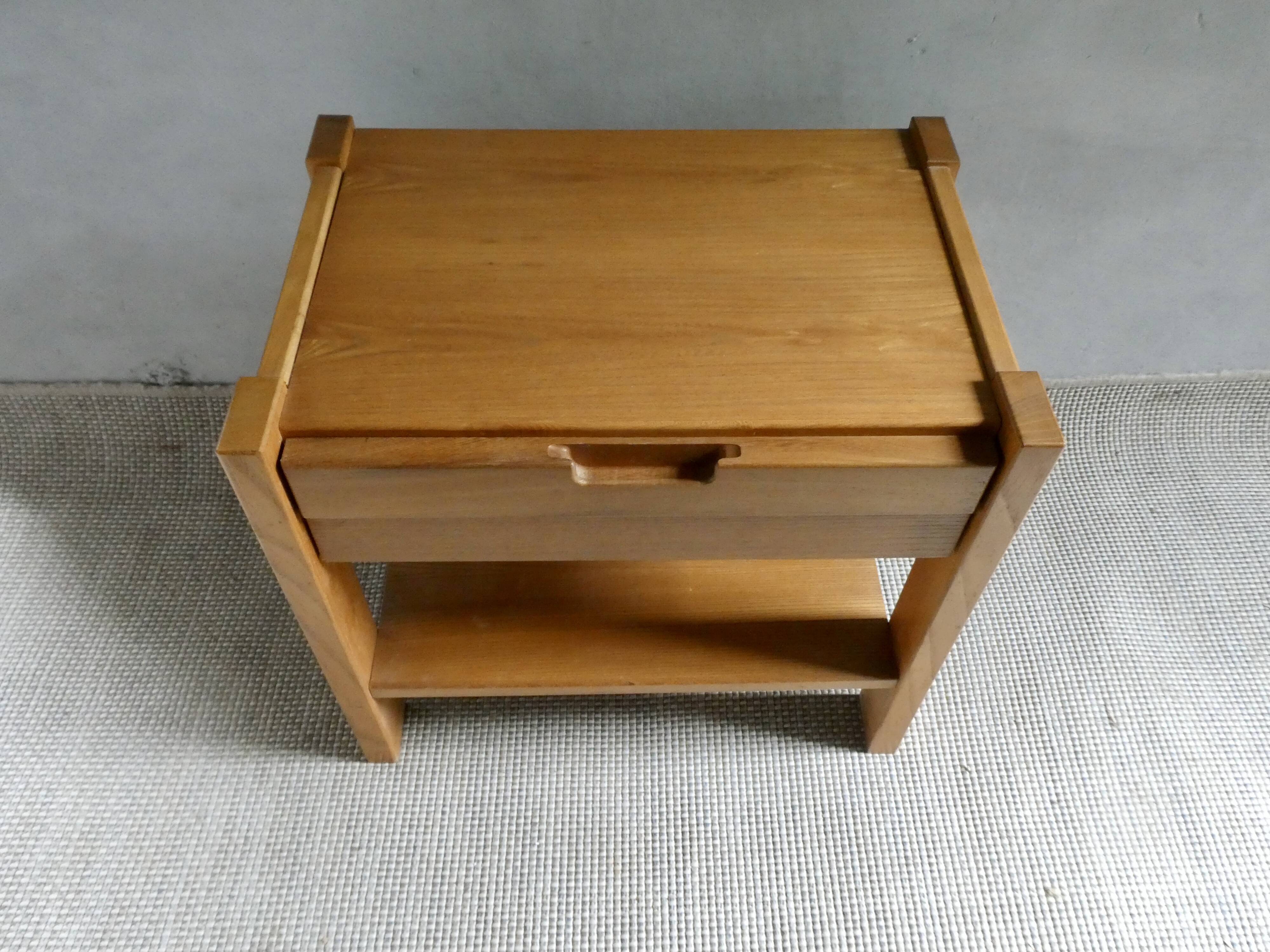 Simat France solid elm bedside table, 1980s