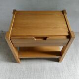 Simat France solid elm bedside table, 1980s