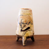 Ceramic tripod vase with parietal decoration by Armen