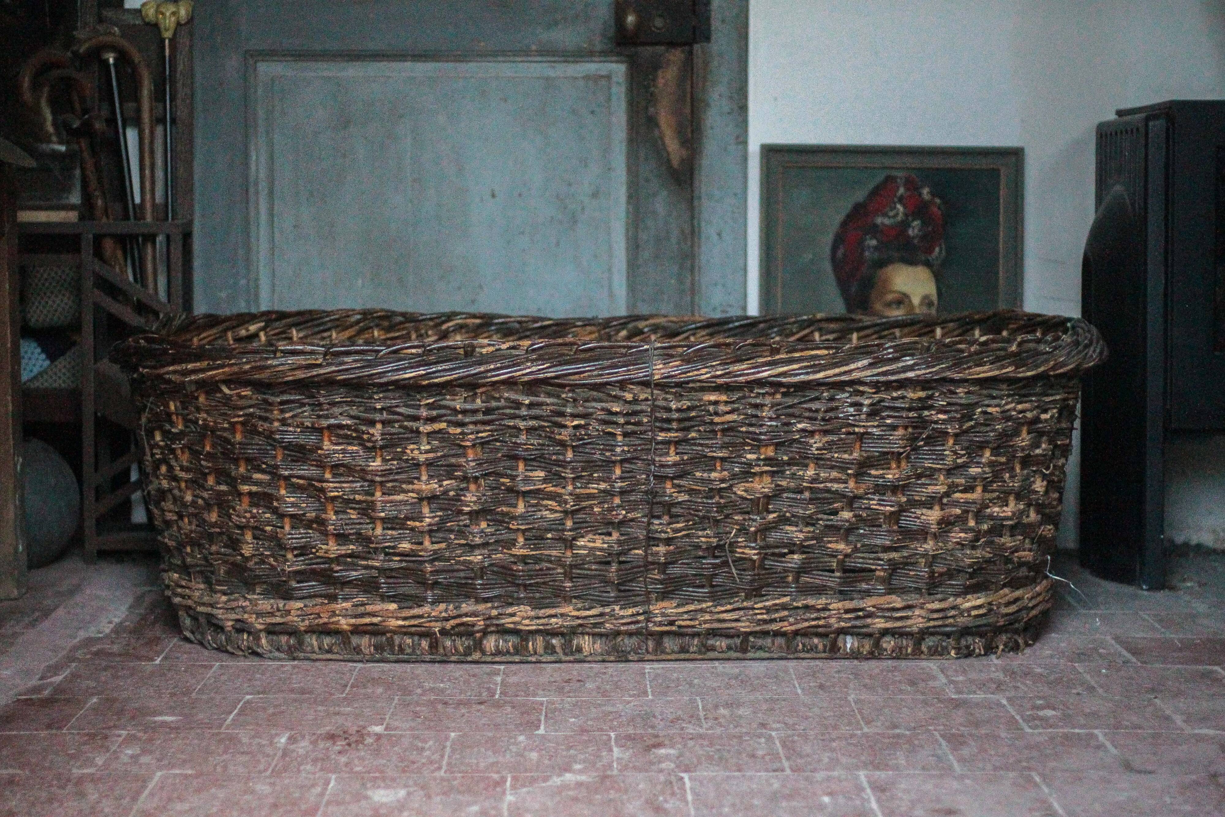 XXL woven basket antique, wicker basket, storage, baker's tool