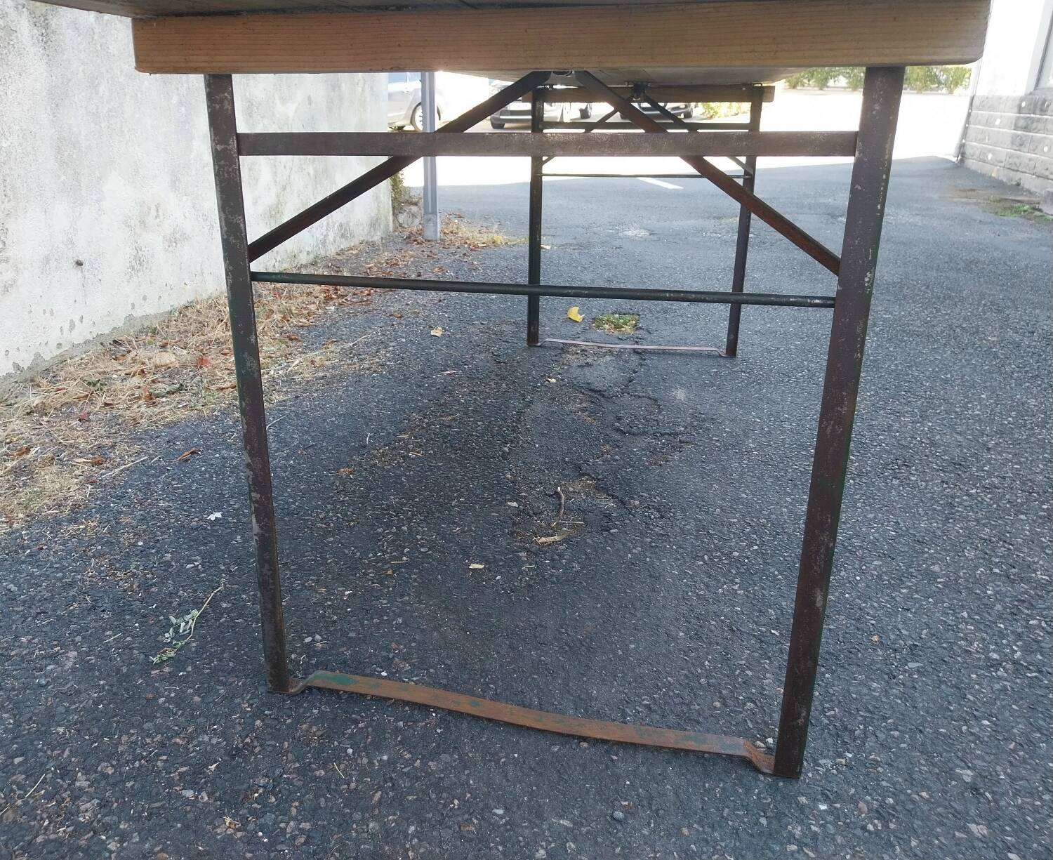 Folding wooden and metal table