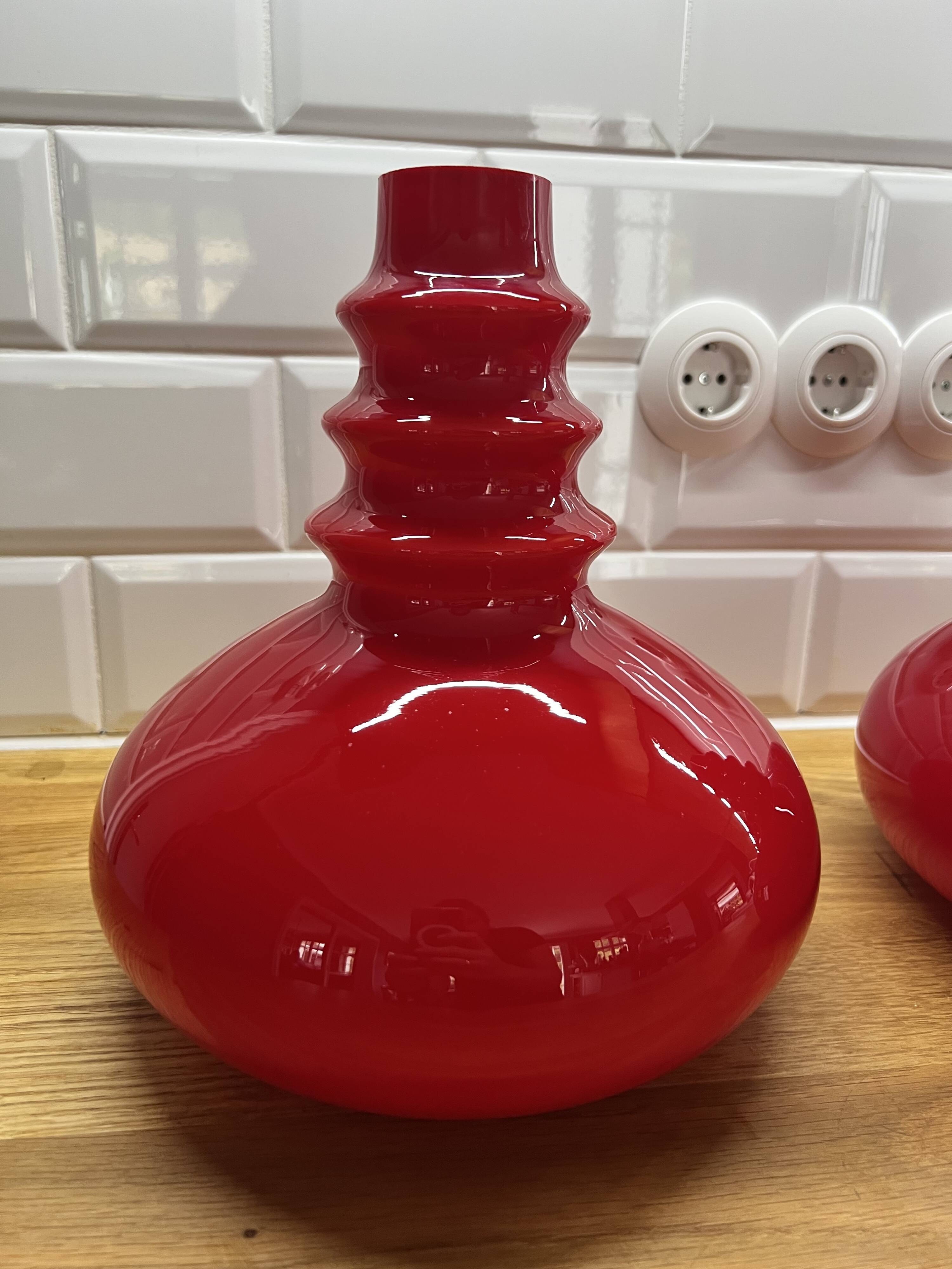 Rare set of 4 red glass pendants from the mid-century by Peill & Putzler (1970s)