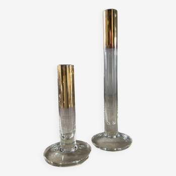 Duo of vintage glass soliflore vases