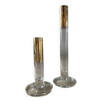 Duo of vintage glass soliflore vases