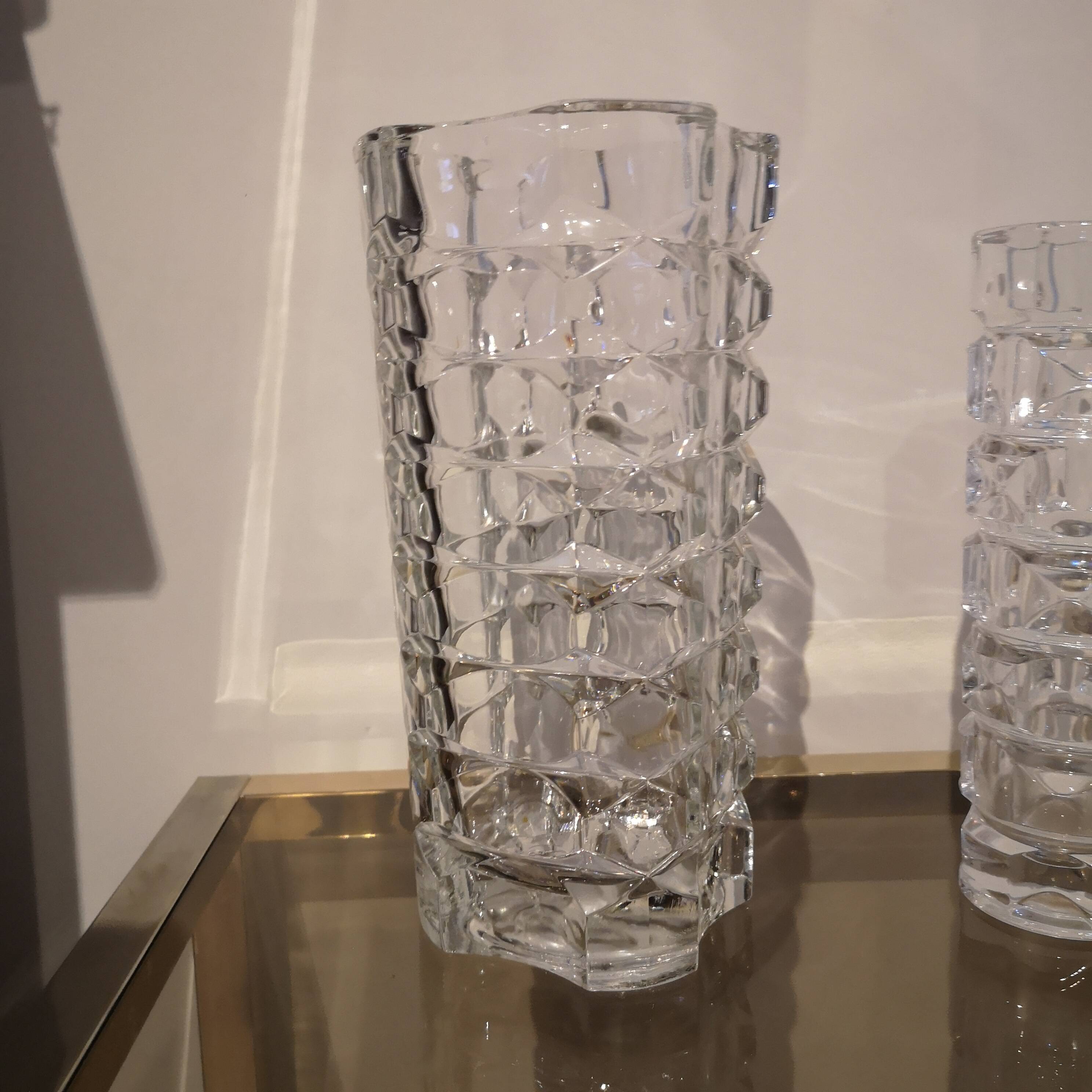 triangular vase cut glass France JG Durand Luminarc vintage 1970