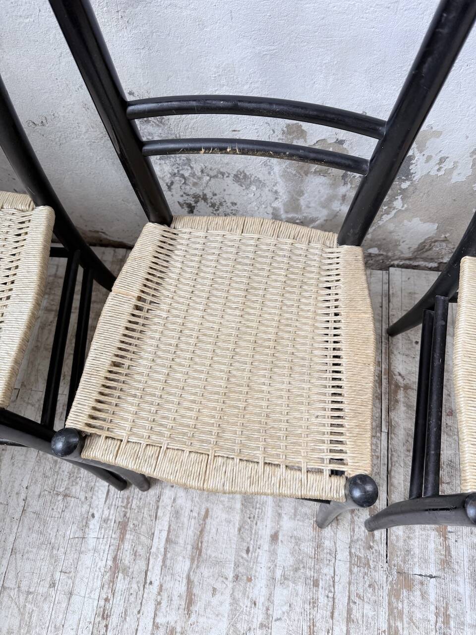 Set of 6 Italian woven rope chairs