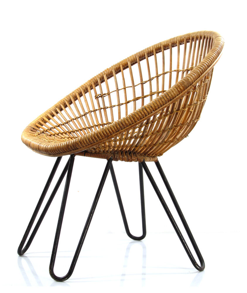 Noordwolde, Dirk van Sliedrecht vintage fifties design rattan chair