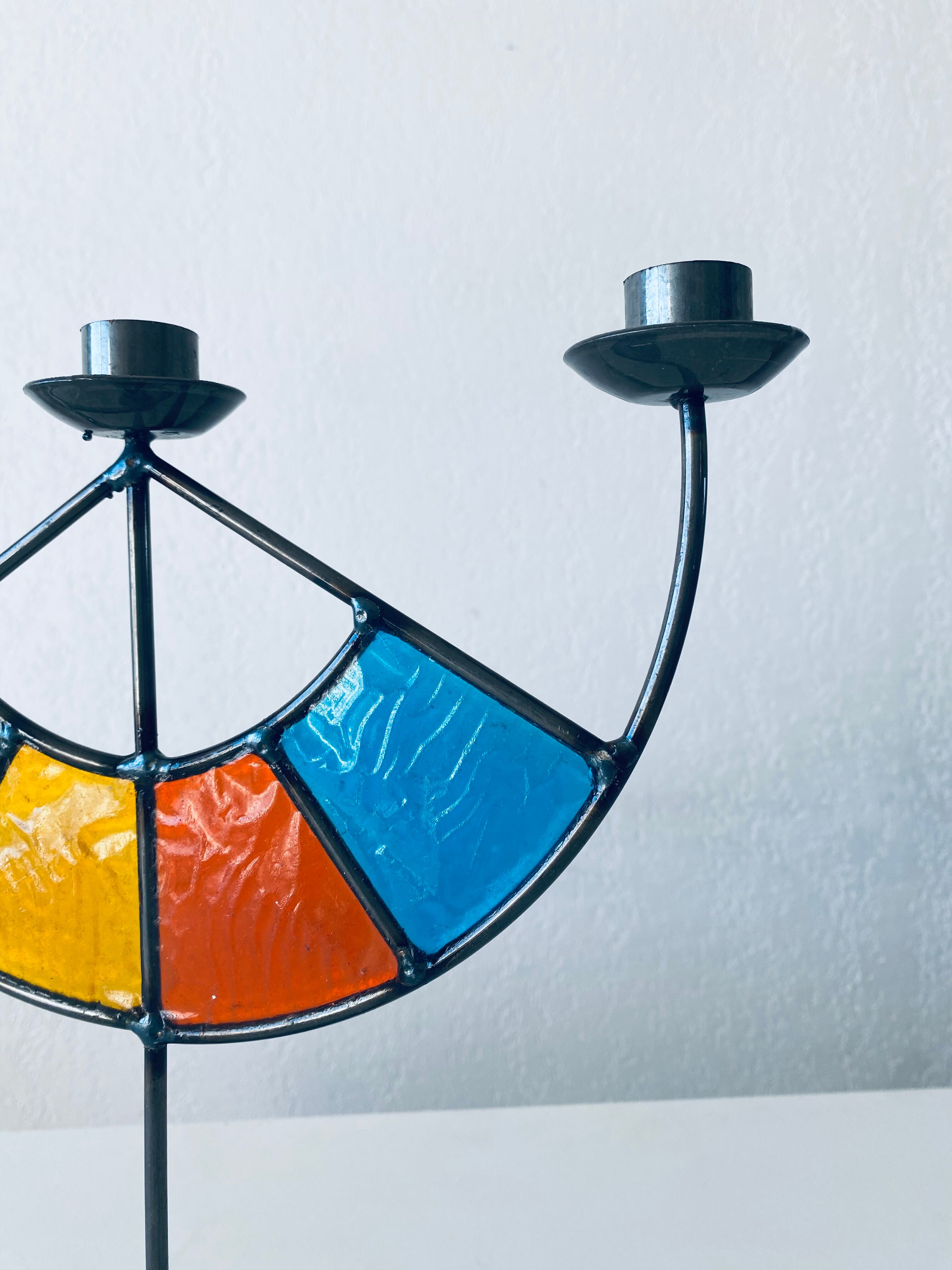 Colorful stained glass candle holder