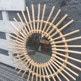 Vintage circular rattan mirror