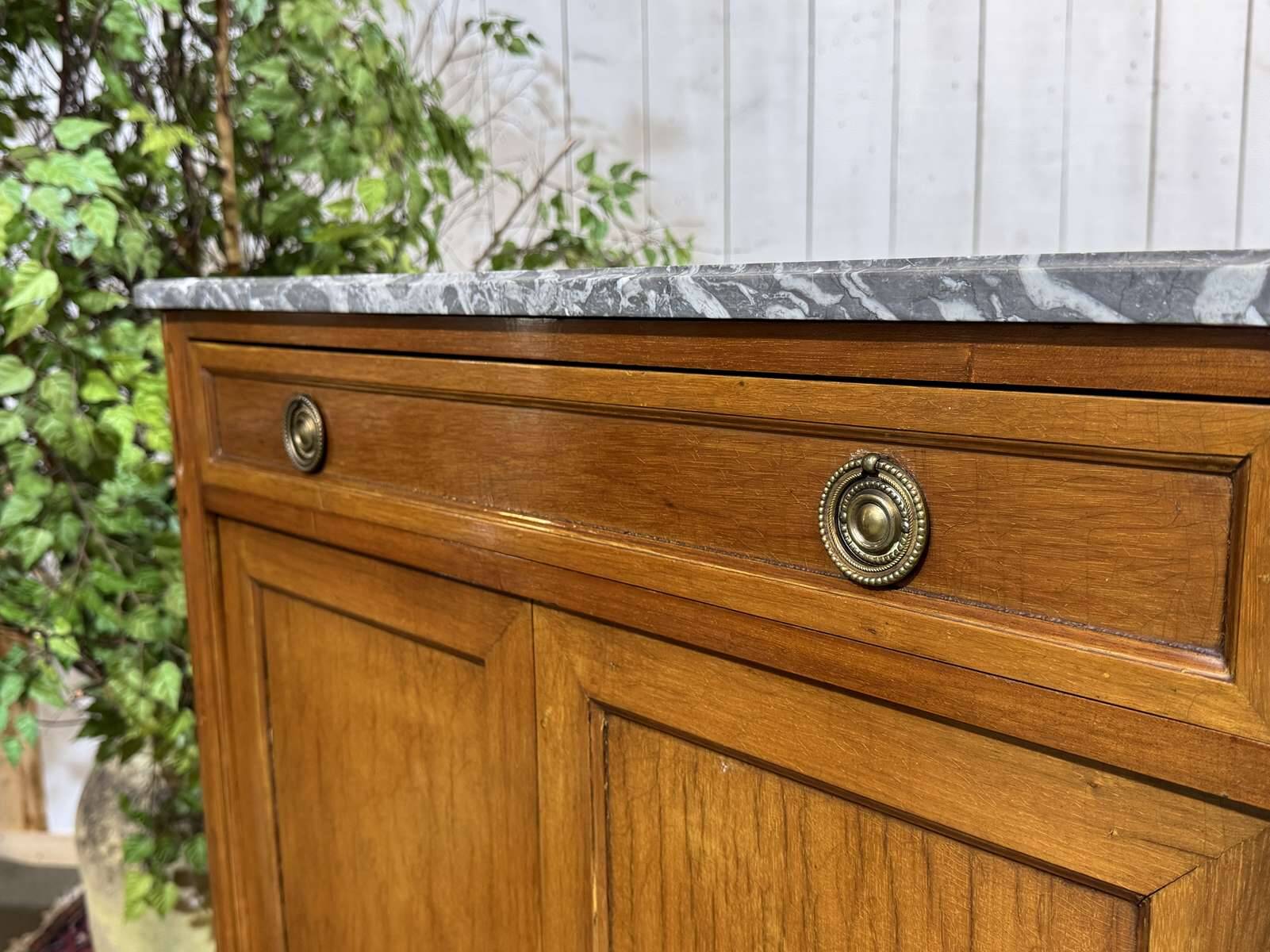 Small Louis XVI style cabinet in mahogany, oak, and marble top.