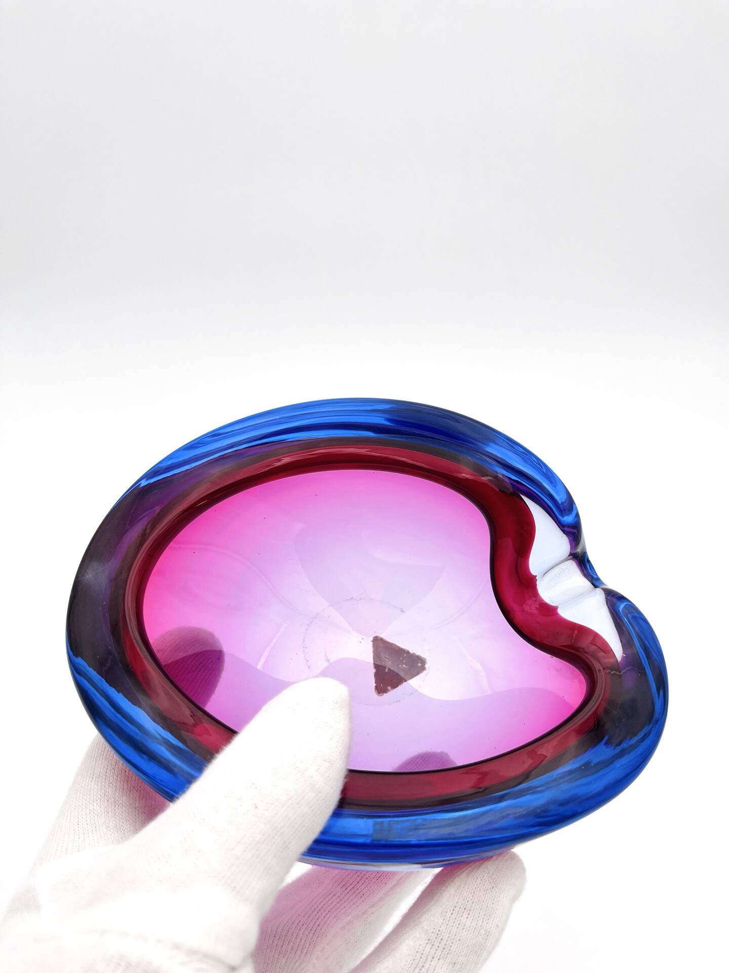 Pocket Glass Murano Flavio Poli Sommerso Fuchsia Blue 17cm