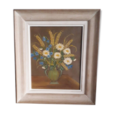 Tableau ancien à l'huile représentant un bouquet de fleurs