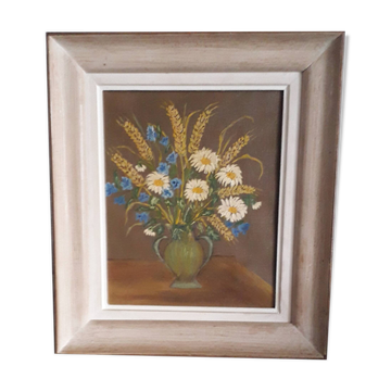 Tableau ancien à l'huile représentant un bouquet de fleurs