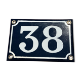 Plaque de rue en tôle émaillée bleue et blanche numéro 38