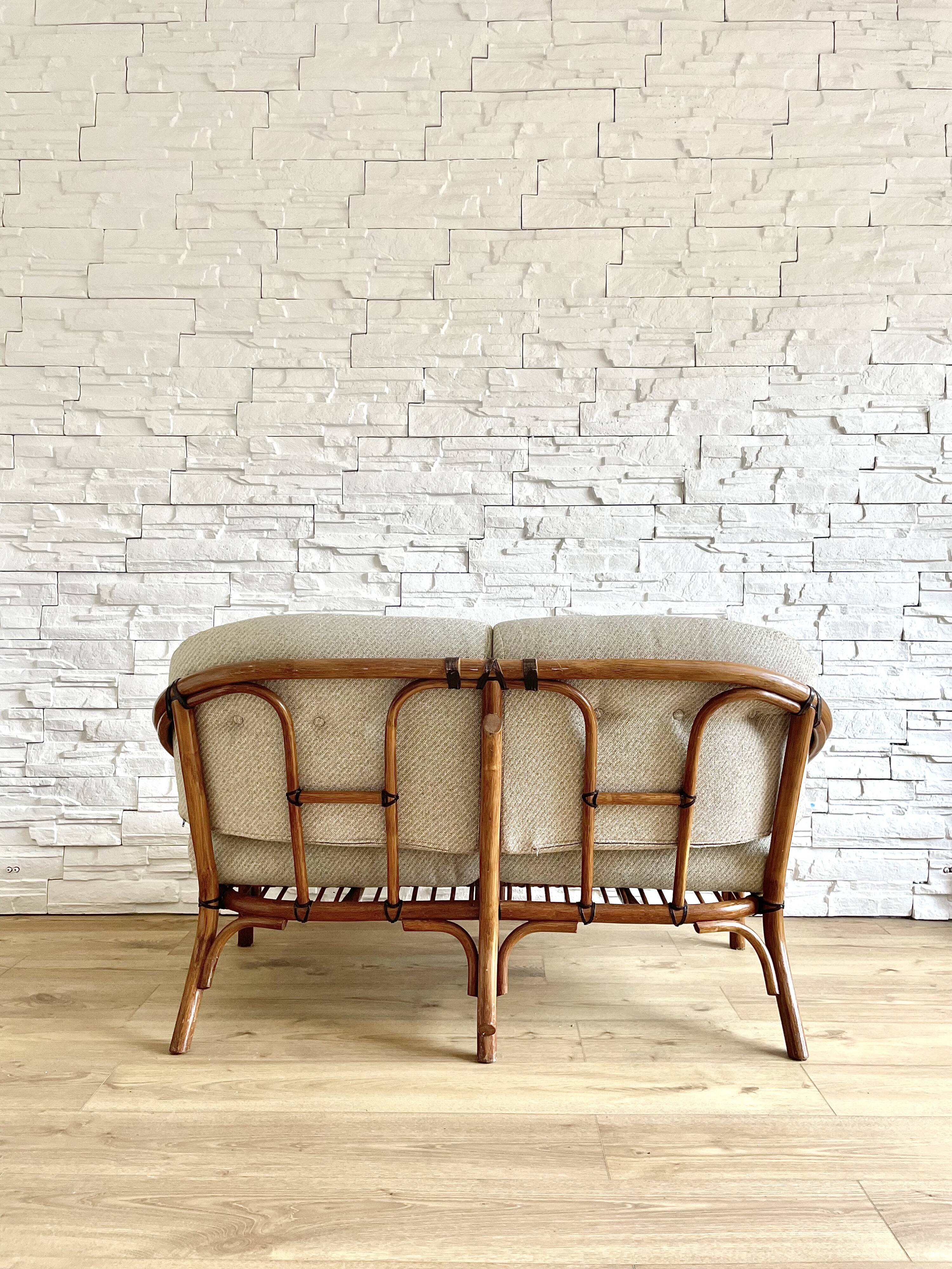 Vintage 2-seater rattan bench, KOK