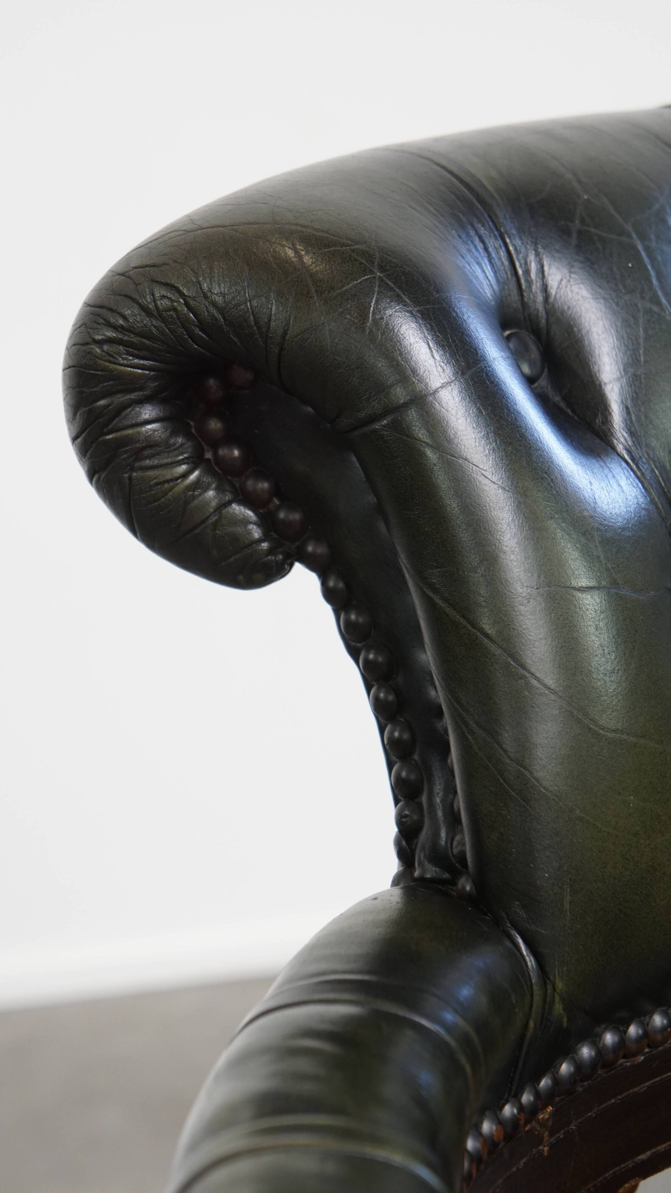 Dark Green Cowhide Leather Swivel and Tilt Chesterfield Office Chair