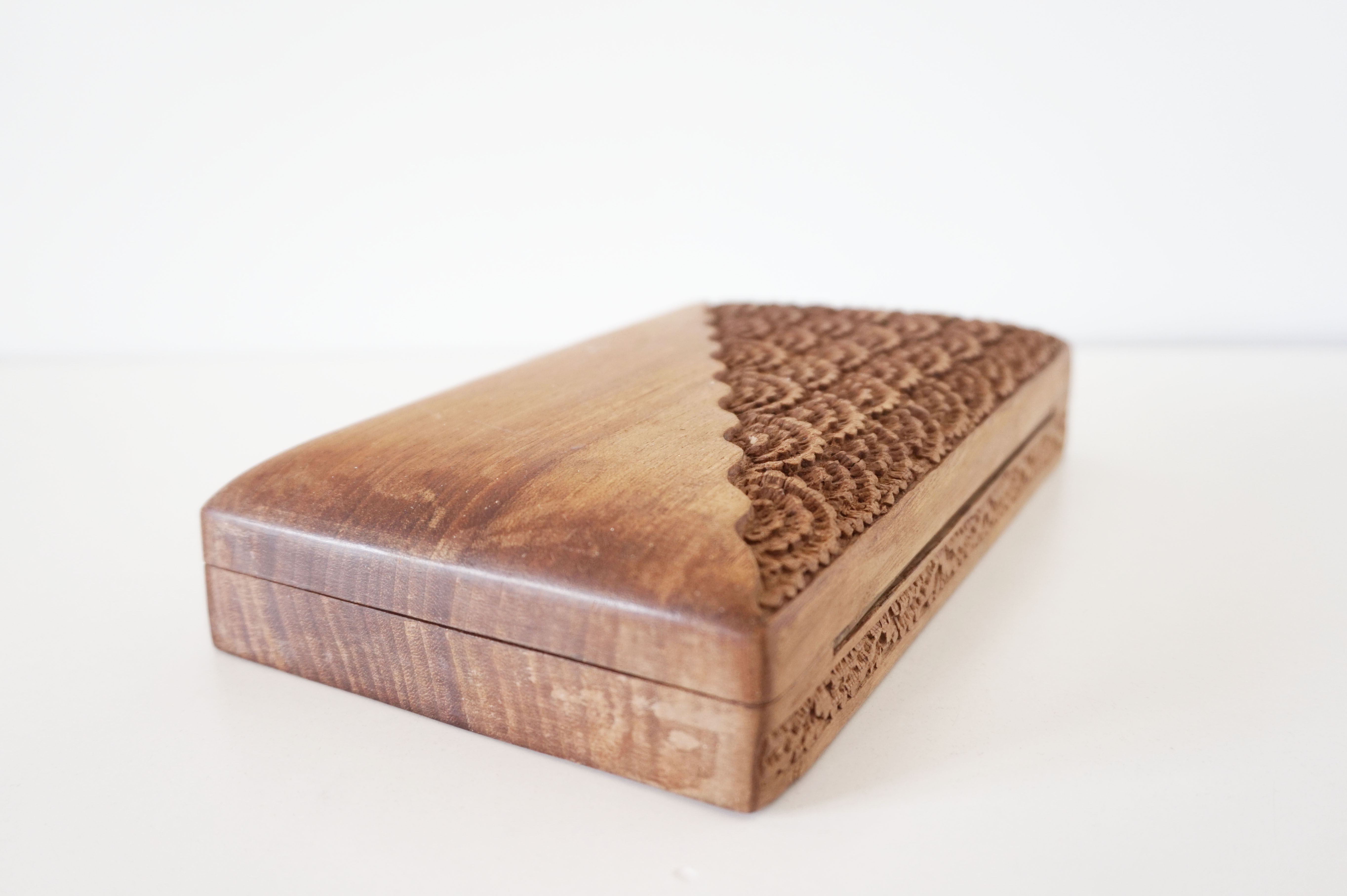 Antique chiseled wooden box