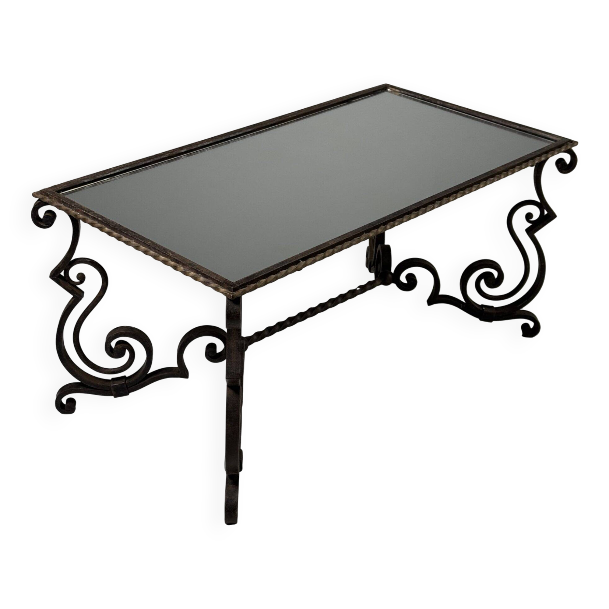 Wrought iron coffee table with mirror glass
