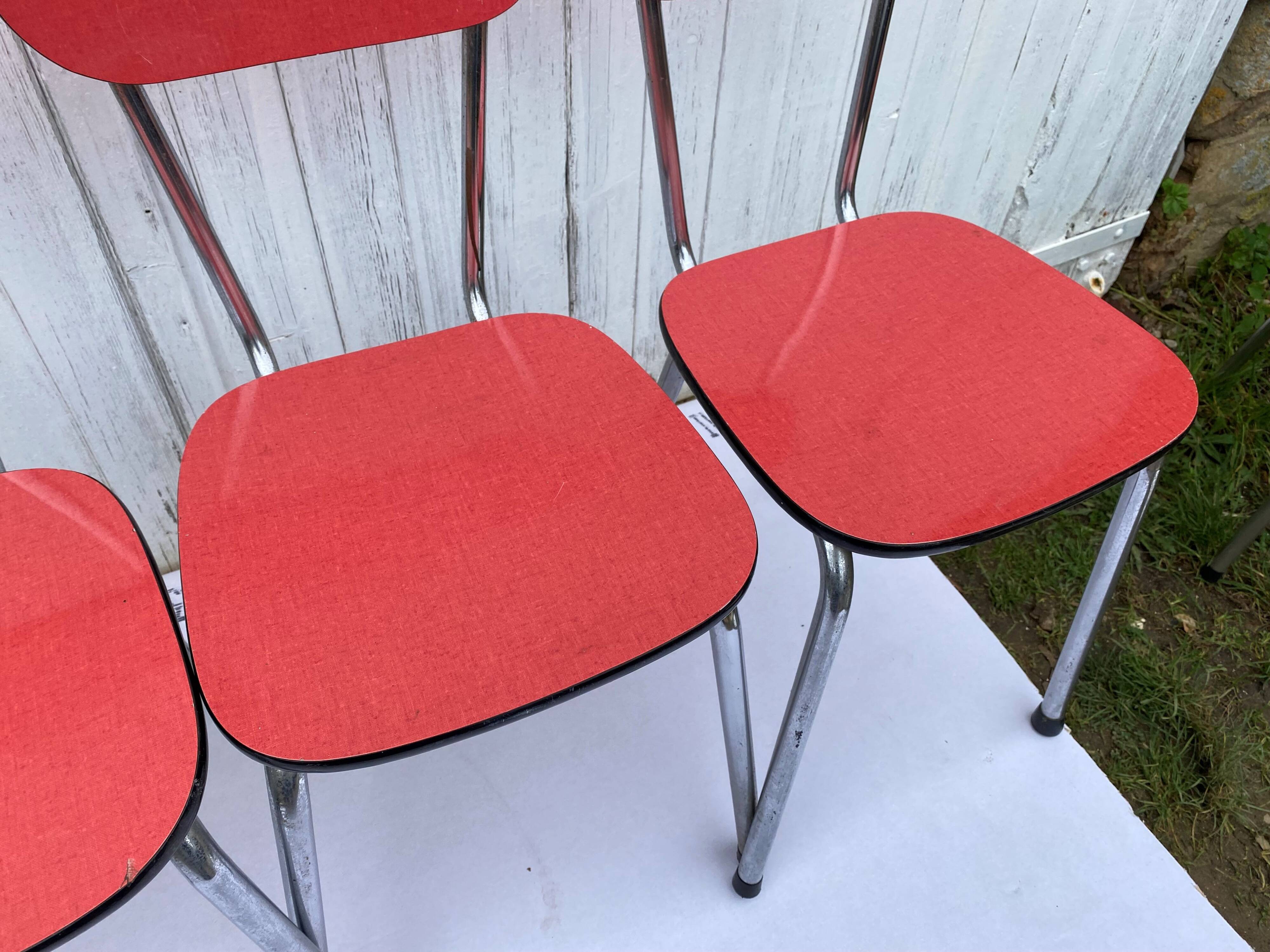 Set of 4 vintage chairs in pop red formica 1960s