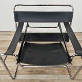 70s armchair in chromed tubular and black leather