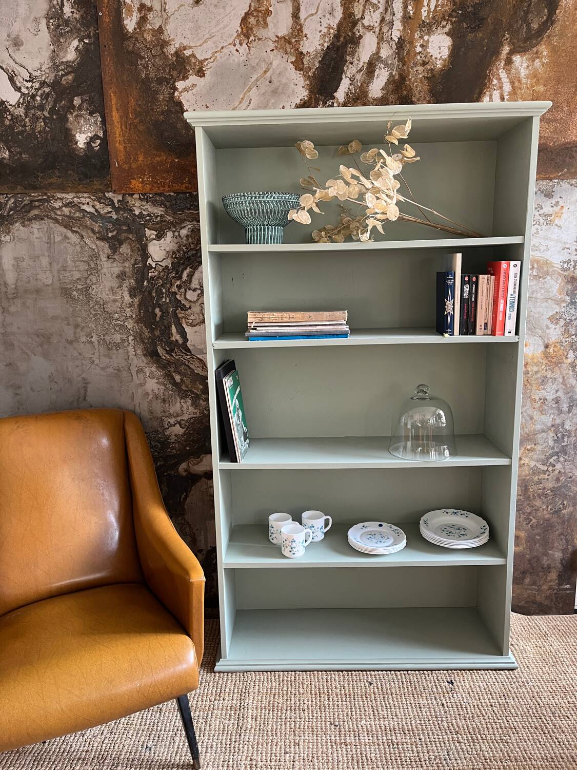 Celadon green bookcase