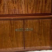 Mid-Century 1960s brown wooden wardrobe with display cabinet, drop-down front and drawers.