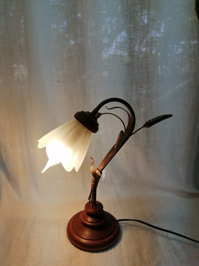 Glass and wood lamp ears of old glass wheat