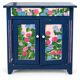 Petit buffet parisien peint bleu à décor d’hortensias