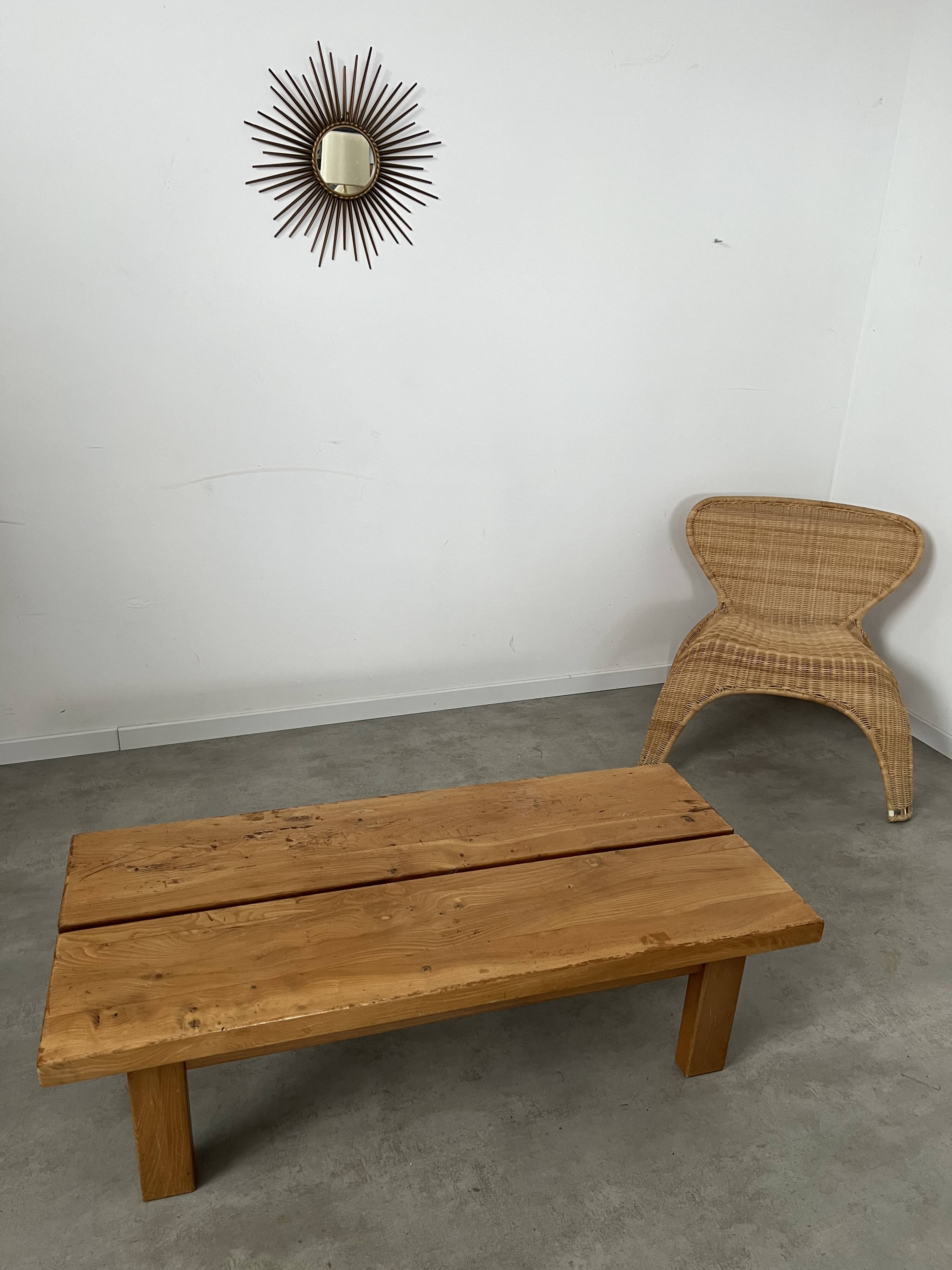 Solid elm wood coffee table 60s