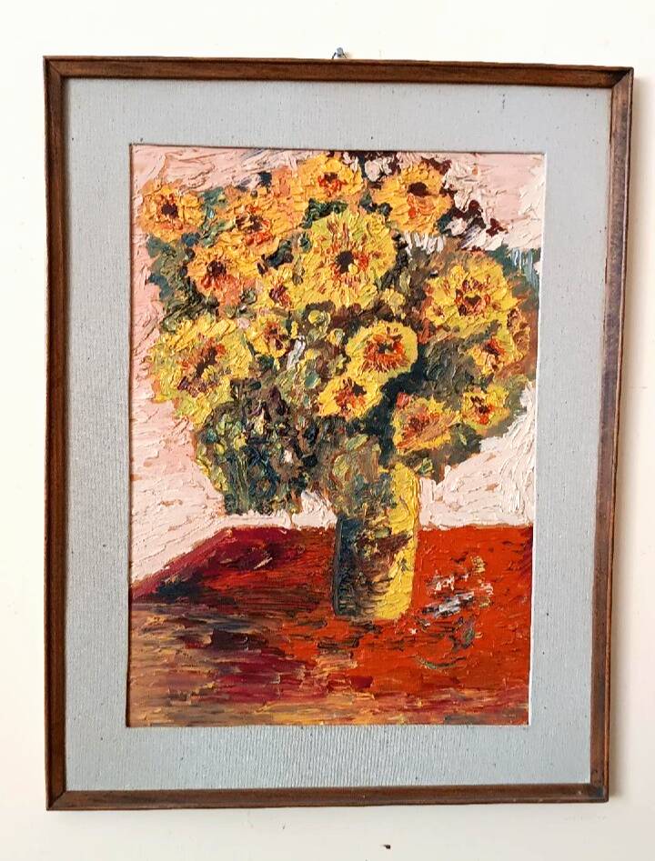 Oil painting on panel - vase with flowers - signed Serafini - dated 1962