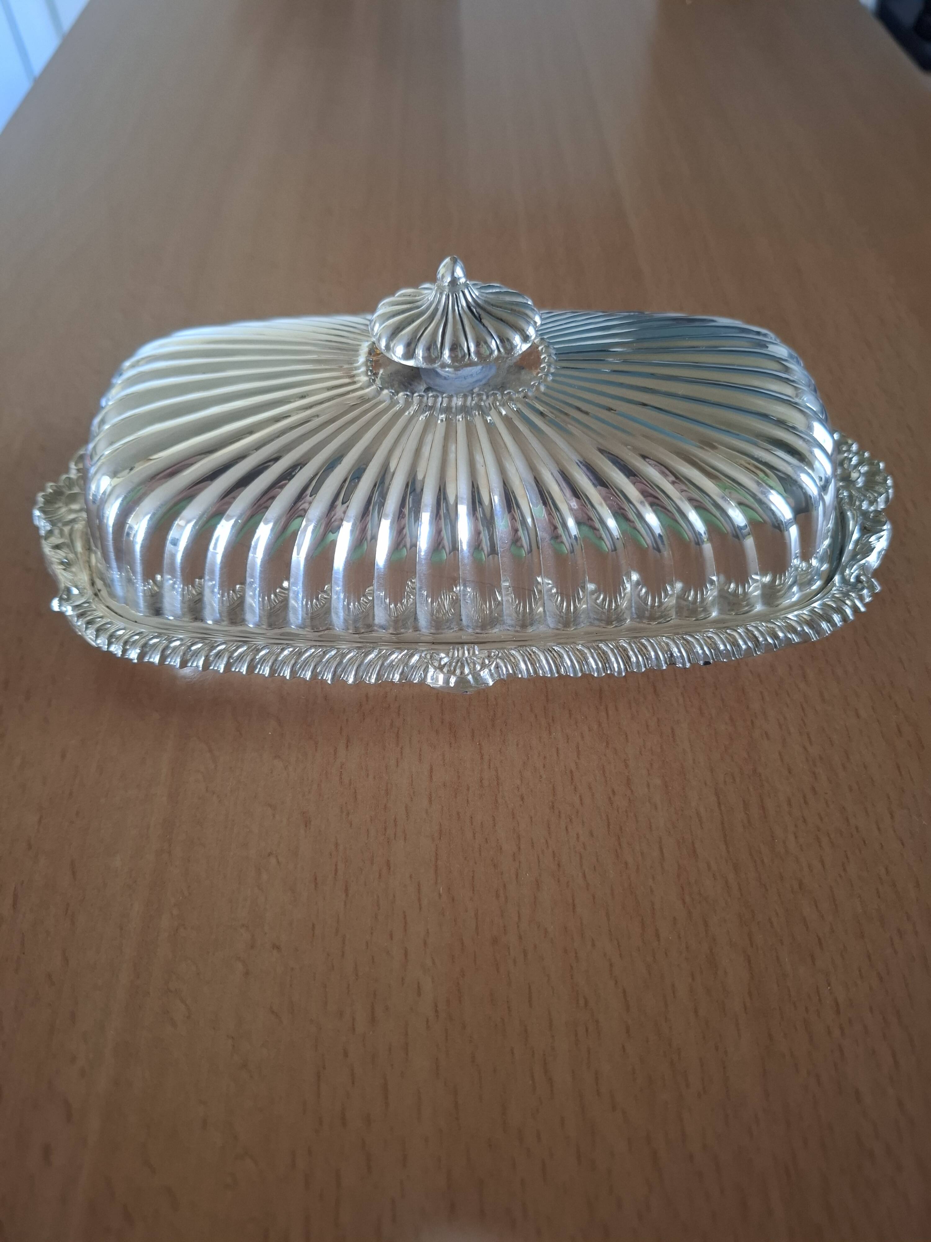 Silver metal butter dish