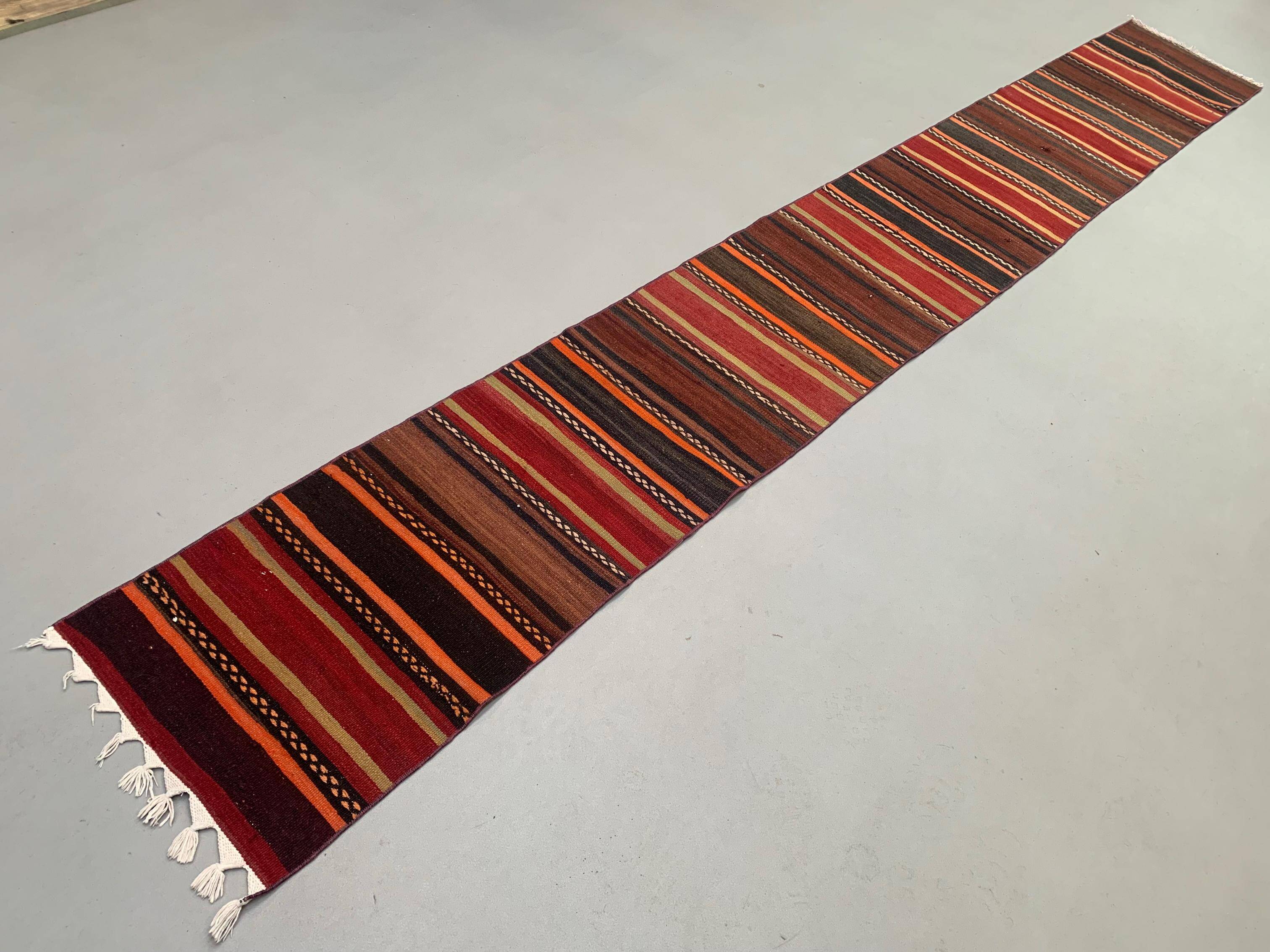 Old Turkish narrow Kilim Runner 421X53 cm shabby chic, vintage kelim